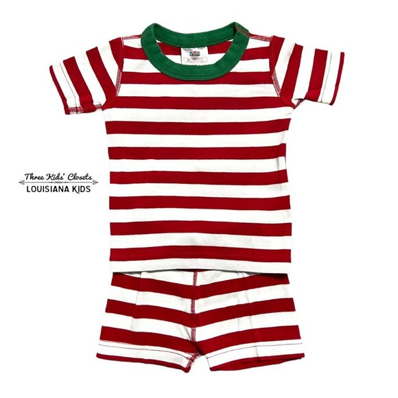 Hanna Andersson Sz 80 (18-24m) Red Striped Christmas Short Pajamas - Picture 1 of 6